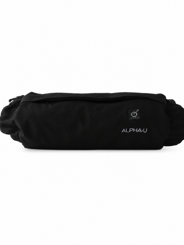 Black Alpha-U rechargeable heated hand pouch with fleece-lined openings